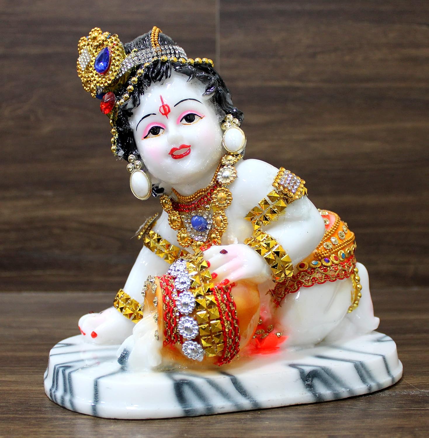 ESPLANADE Baby Krishna Bal Kishan Bal Gopal Maakhan Chor Makhan Chor Murti Idol Statue Sculpture - Resin - 7.5" Inches - Multicolor