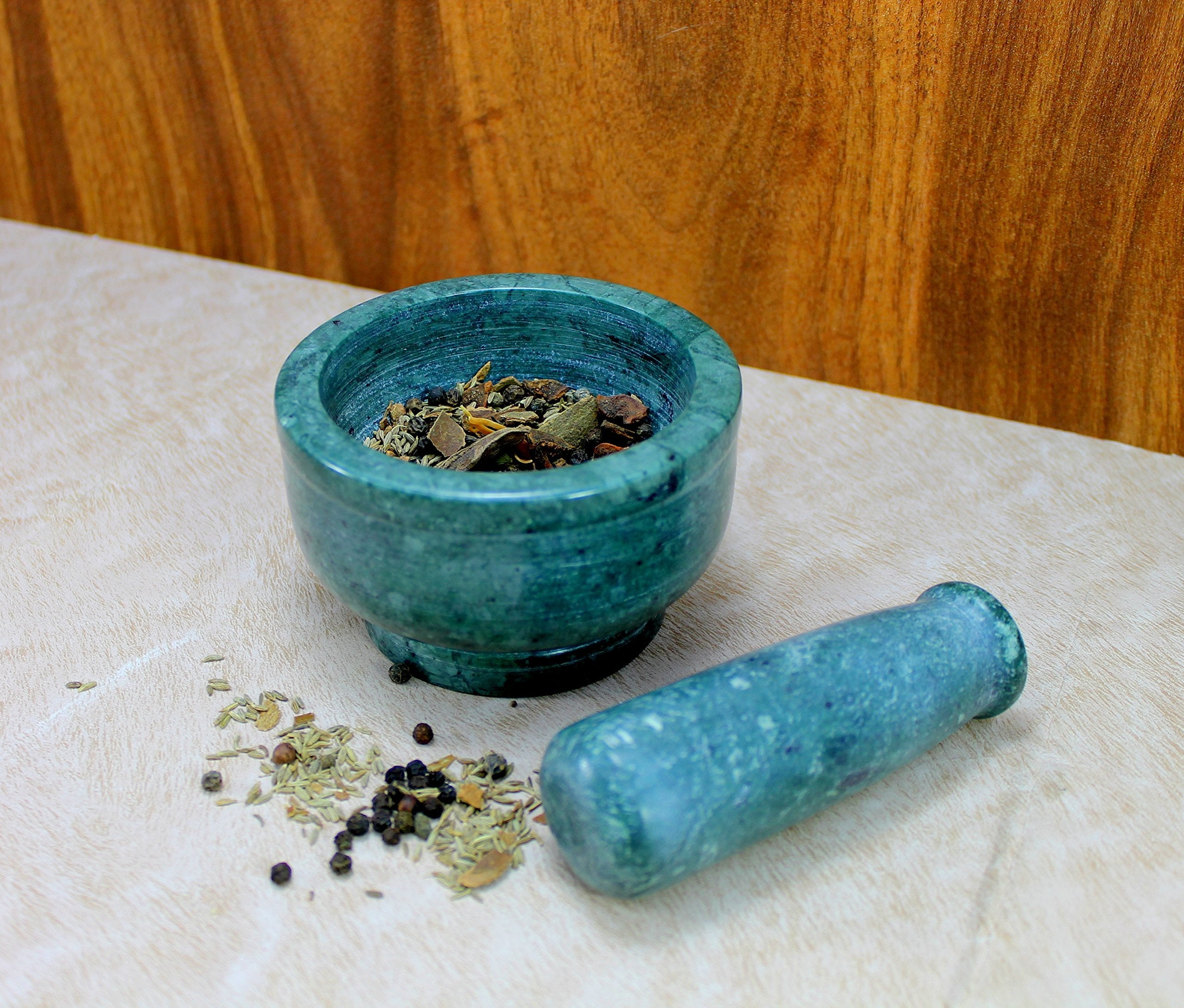KLEO Natural Stone Mortar and Pestle Set as Spice Grinder, Medicine Masher - Okhli and Musal (All Colours)
