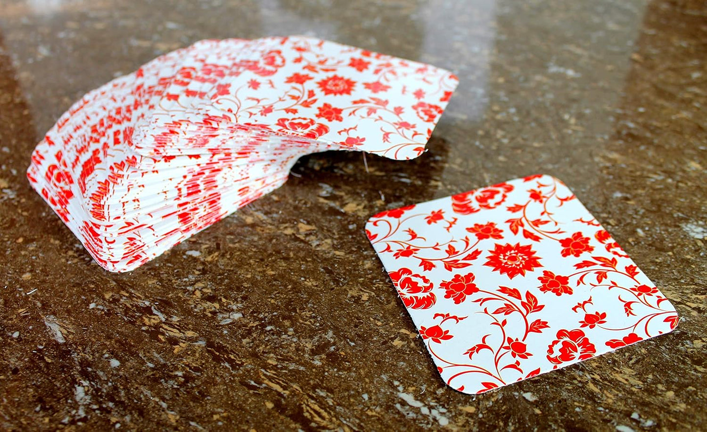 eSplanade Disposable Printed Paper Coasters - Use and Throw Reversible Paper Coasters - Set of 100 - Red Floral