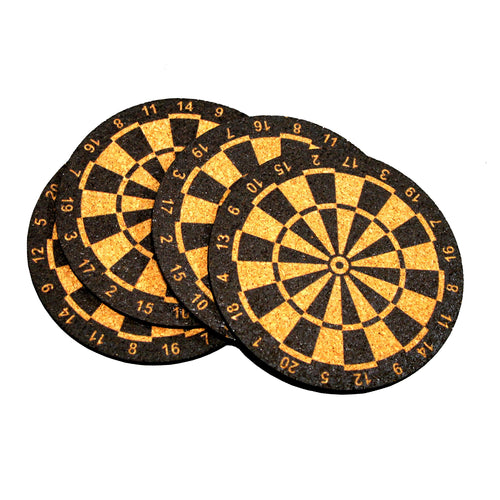 KLEO Self Absorbent Cork Coasters - Printed and Plain (Dart Board, Numbered)