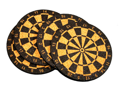 KLEO Self Absorbent Cork Coasters - Printed and Plain (Dart Board, Numbered)