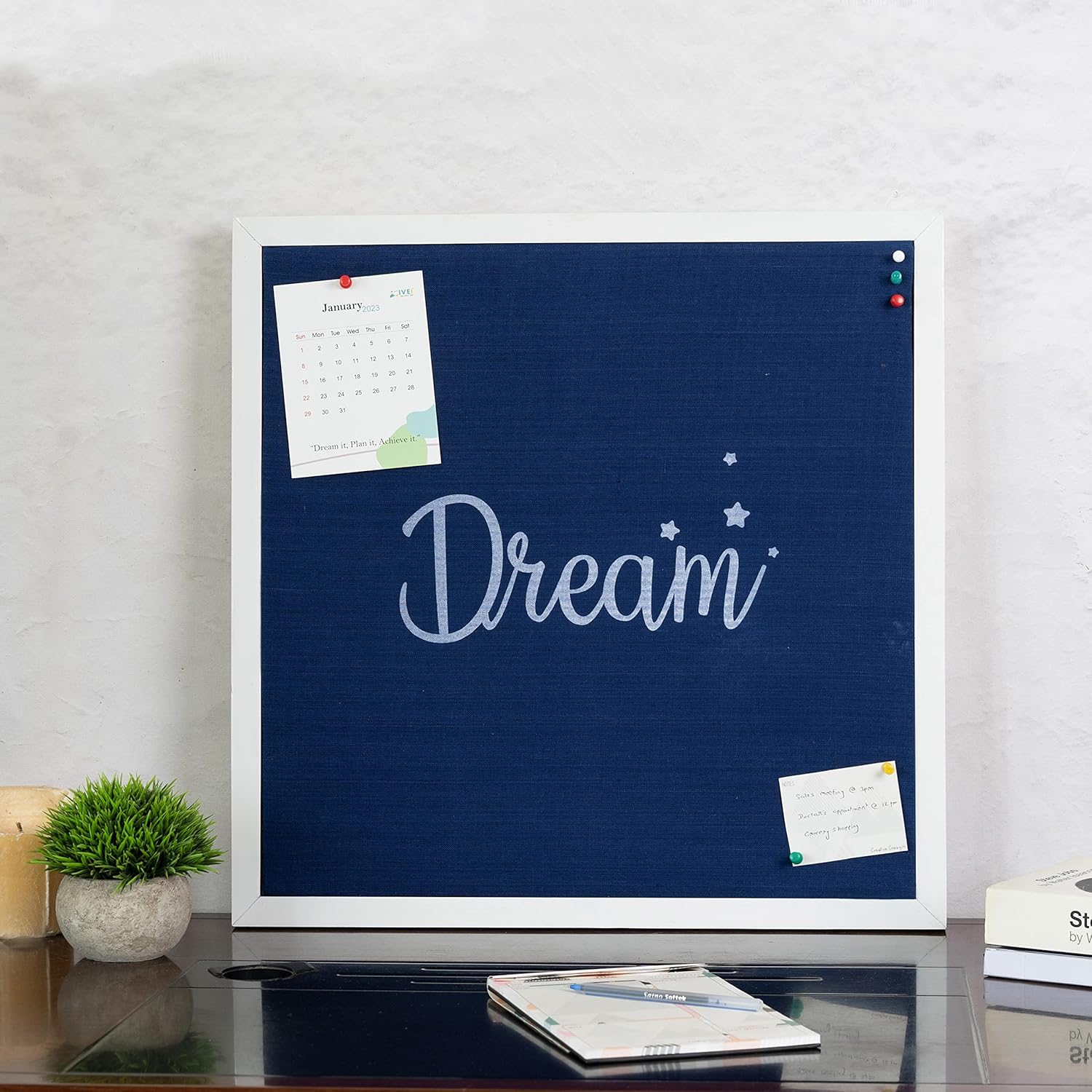 IVEI Framed Pink Linen Pin Board Bulletin Board for Wall Memory Memo with Wooden Frame |Hanging Board Picture Board for Home Office Decor, Cute Vision Board with Push Pin - Sunshine, Dream