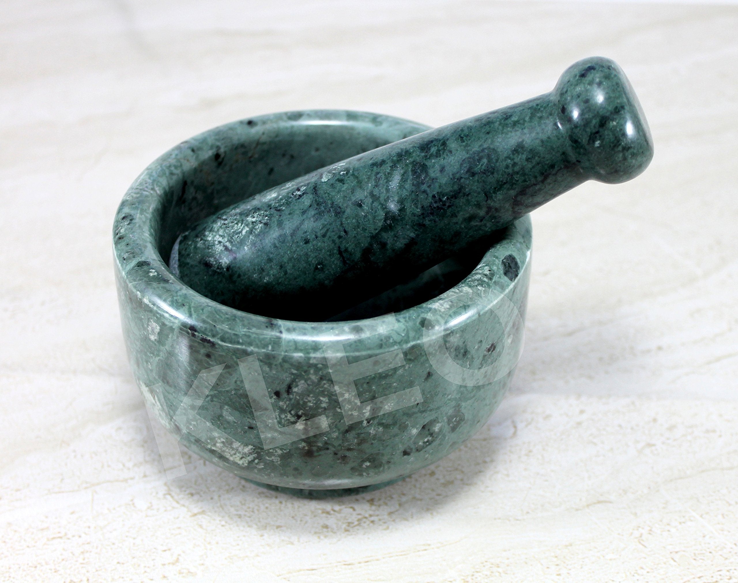 KLEO 5" Diameter Natural Stone Mortar and Pestle Set as Spice Grinder, Medicine Masher - Okhli & Musal (Black, White, Green)