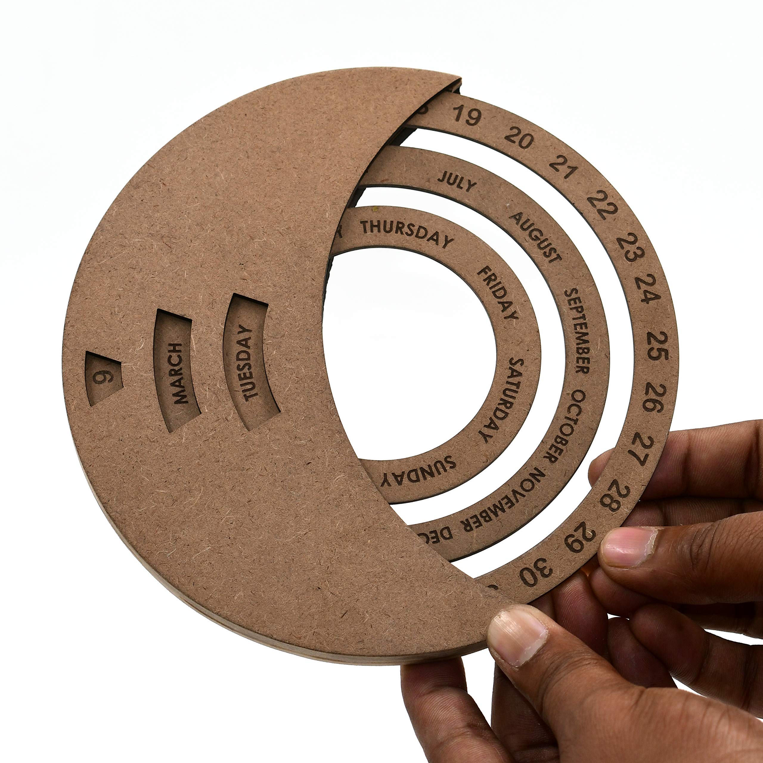 IVEI DIY MDF Circular Perpetual Calendar Wooden Craft - MDF Mini Wooden Calendar - Plain MDF Blank Calendar for Painting Wood Sheet Craft, Decoupage, Resin Art Work & Decoration (Round)