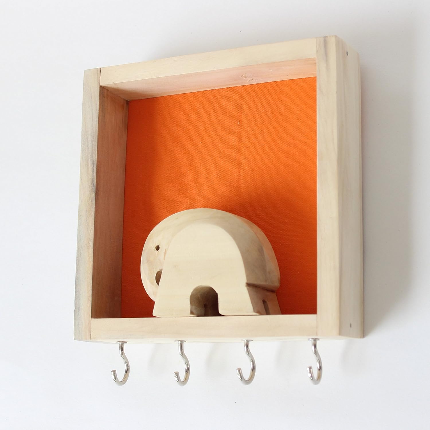 ESPLANADE Wooden Key Holder Handcrafted Hand-Spun Khadi Key Holder - Compact Decorative Elephant Design Wall Hooks in Orange - Made by Artisans