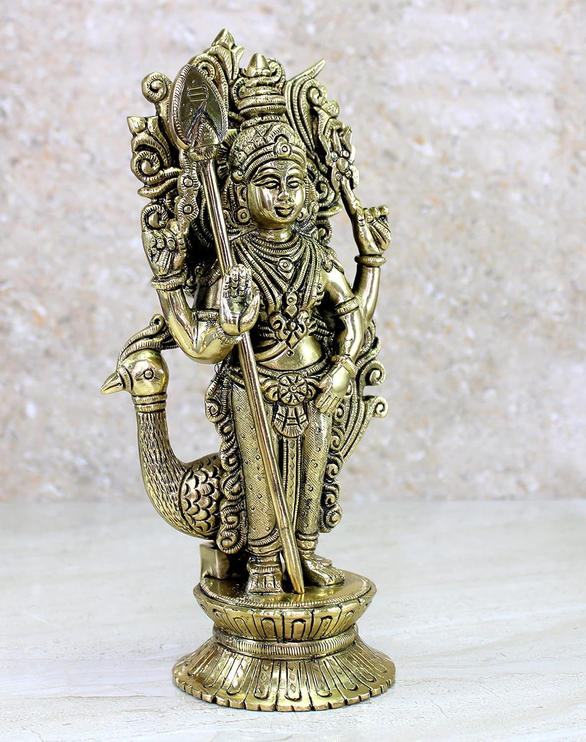 eSplanade Brass Lord Karthikeya Karthik Subramanya Murugan Murti Idol Statue Sculpture - Height 9.75" Inches