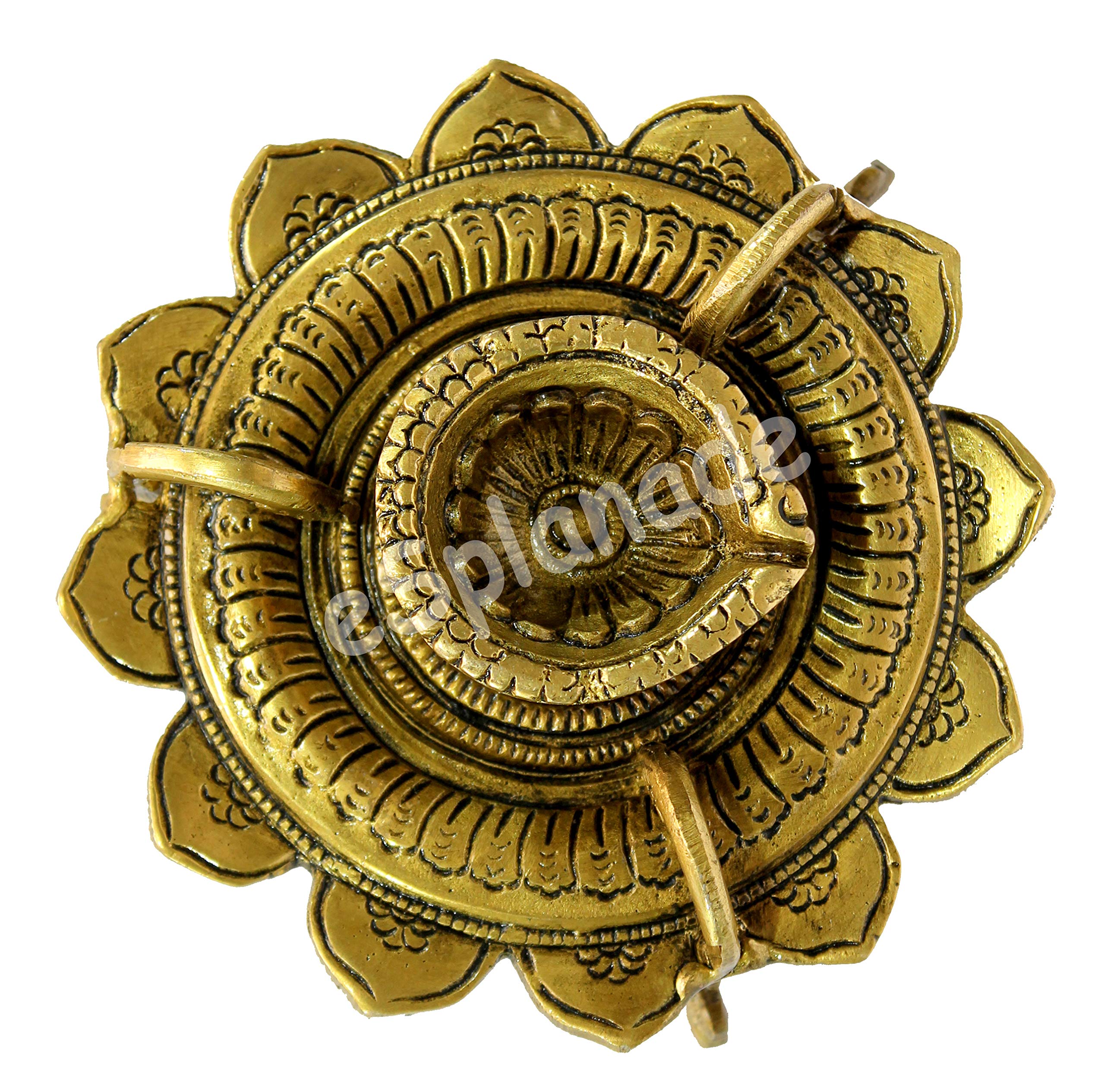 eSplanade - Brass Lotus Shaped Round Dancing Ganesh Diya | Oil Lamp | Home Decor | Brass Diya | Brass Deepam | Brass Lamps | Kuthu Vilakku | Oil Lamp, Lamps for Home and Office