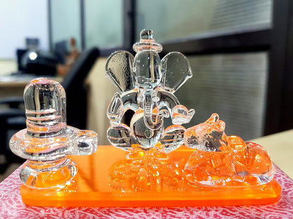 eSplanade Glass Ganesh Ji with Shivling and Nandi | Ganpati Murti Idol Statue Sculpture - 2.5" Inches - Ideal for Car Dashboard