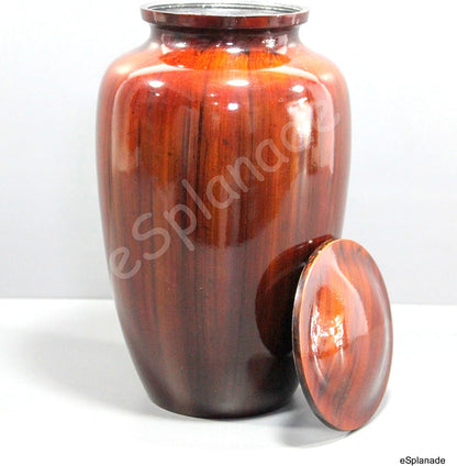 eSplanade Metal Cremation Urn Memorial Jar Pot Container | Full Size Printed Urn for Funeral Ashes Burial | Metal Urns | Brown - 10" Inches