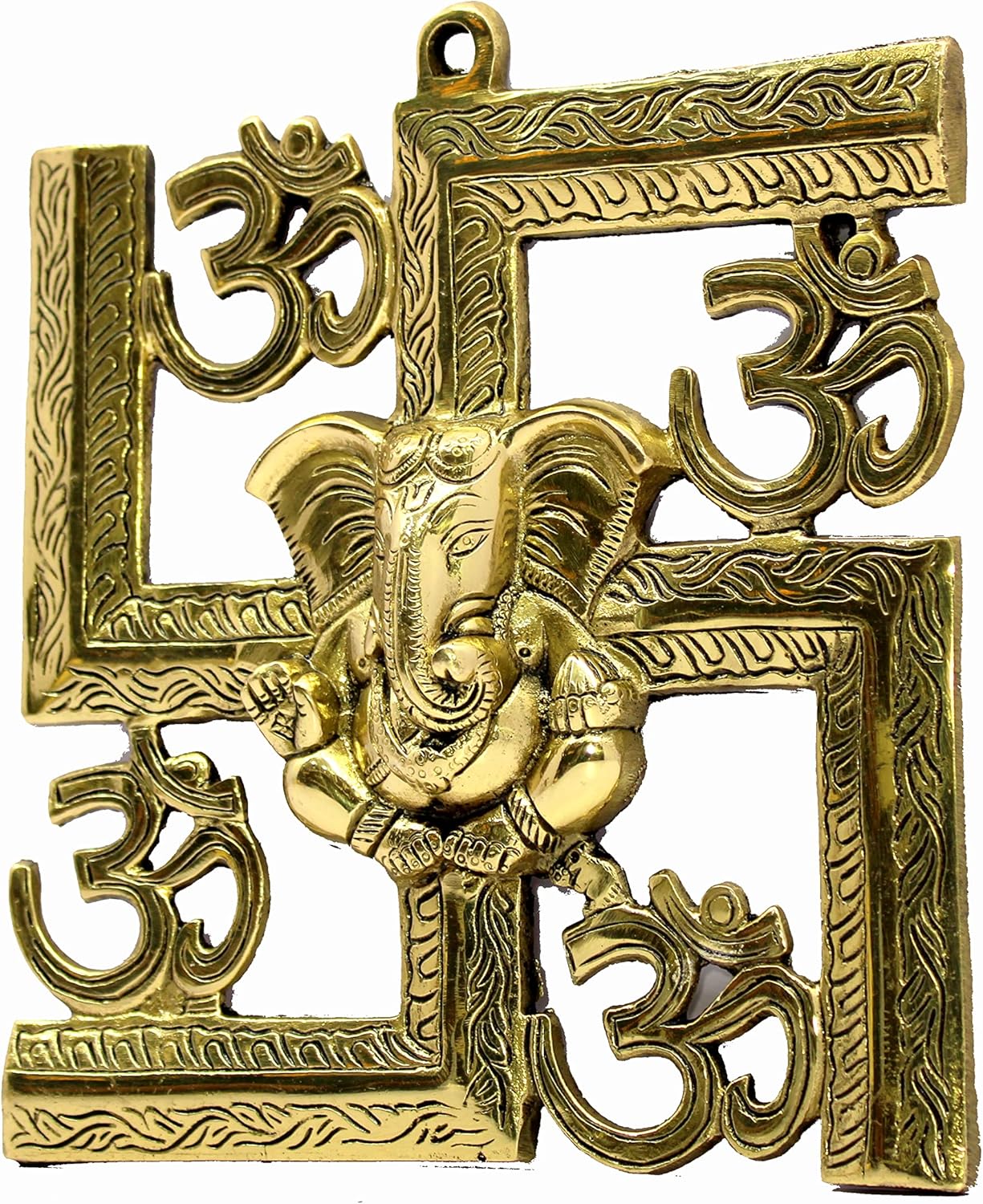 eSplanade Brass OM Aum Swastik Sathiya and Ganesha Ganesh Wall Hanging Yantra - 8.5" Inches (Big Size)