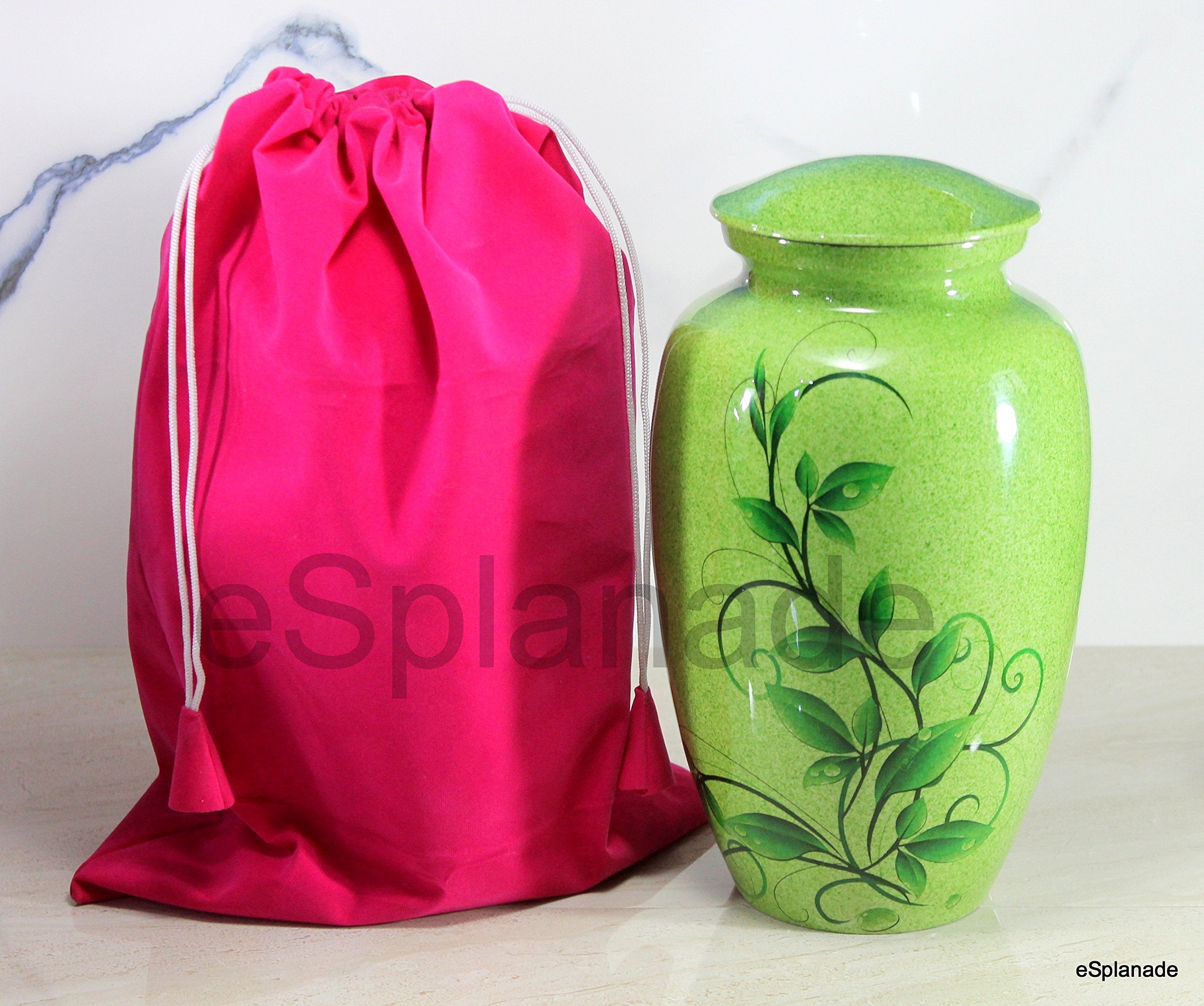 eSplanade Metal Cremation Urn Memorial Jar Pot Container | Full Size Urn for Funeral Ashes Burial | Swirl Flower Print | White - 10" Inches