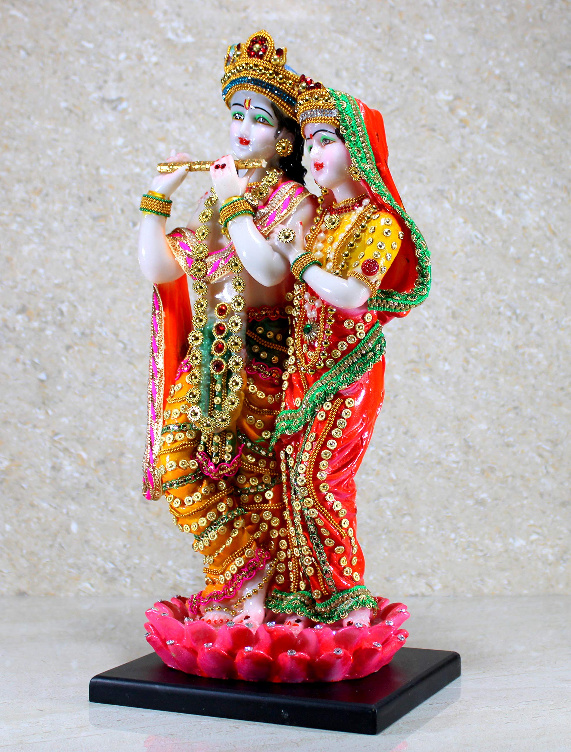 ESPLANADE Radha Krishna Kishan Standing on a Lotus Murti Idol Statue Sculpture - Resin - 16" Inches