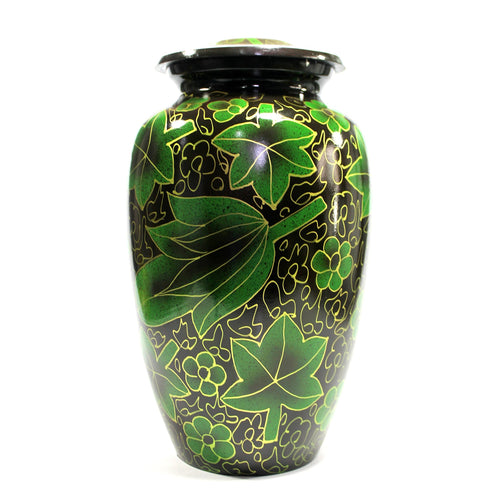 eSplanade Metal Cremation Urn Memorial Jar Pot Container | Full Size Urn for Funeral Ashes Burial | Maple Leaf Print | Green - 10