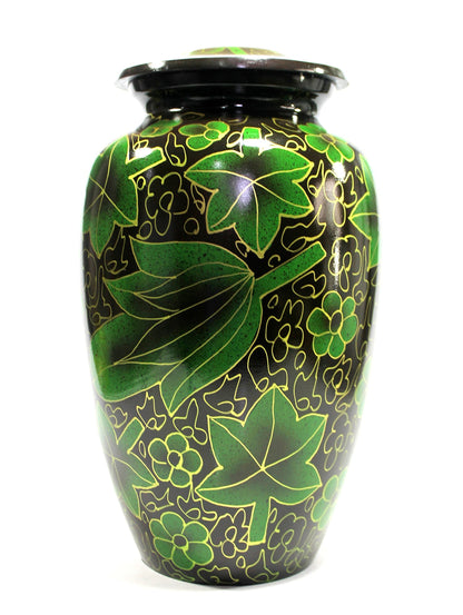 eSplanade Metal Cremation Urn Memorial Jar Pot Container | Full Size Urn for Funeral Ashes Burial | Maple Leaf Print | Green - 10" Inches