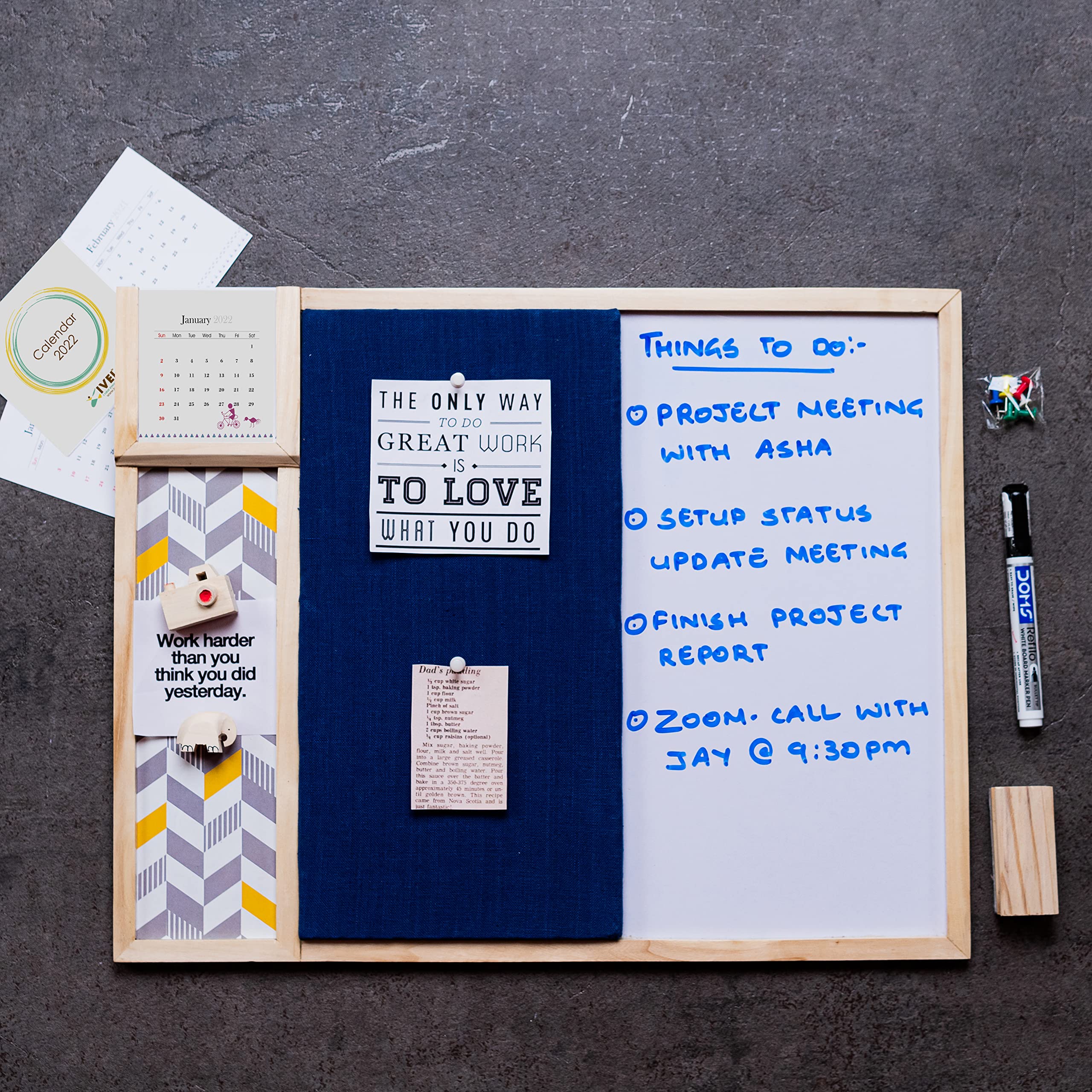 IVEI Combination Board - Pin and White Board Combo - Dry Erase - Bulletin - Metal Board - Calendar | All Purpose to-do Boards for Office, School, Home | 15inX19in (BIG)