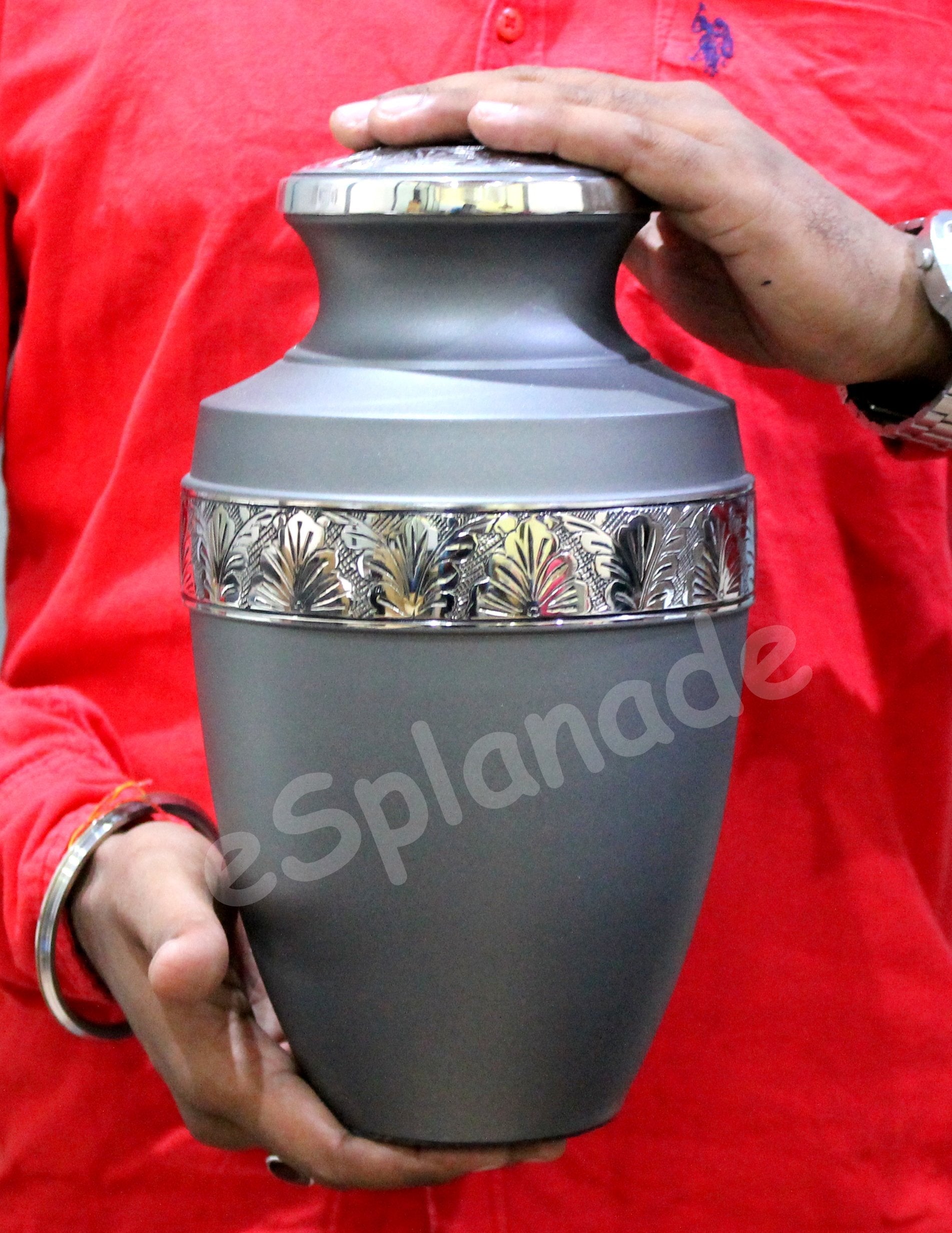 eSplanade Brass Cremation Urn Memorial Jar Pot Container | Full Size Urn for Funeral Ashes Burial | Engraved Metal Urn |