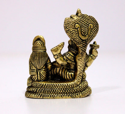 eSplanade Brass Lord Vishnu Laxmi in Ksheer Sagar - Lakshmi Narayan - Murti Idol Statue Sculpture - Golden - 3.1" Inches