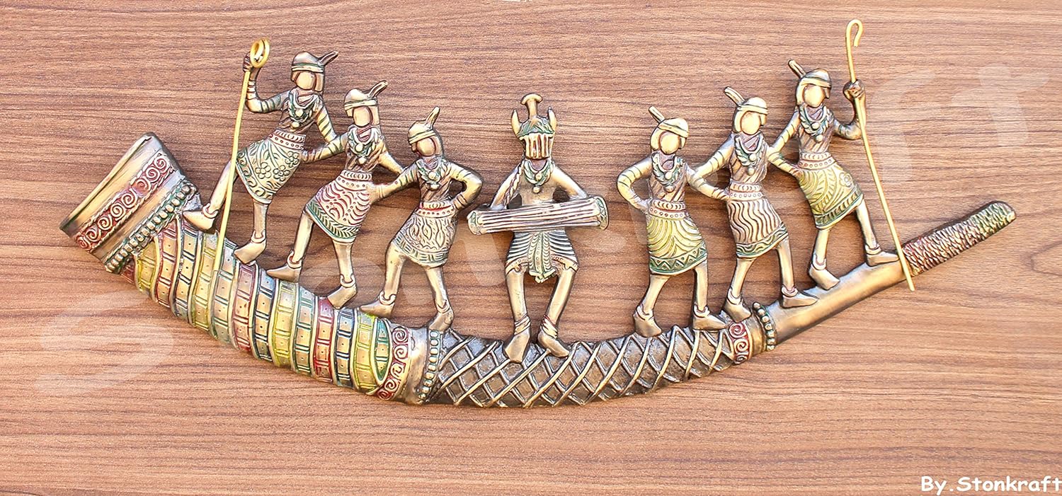 StonKraft Brass Tribal Folk Dancers Wall Hanging (22" x 8") BIG SIZE