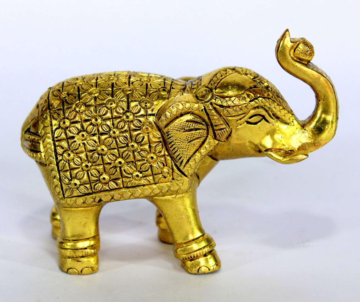 eSplanade Brass Elephant | Handmade Laxmi Ganesh Carving Maharaja Elephant Idol for Decoration (Brass/Elephant/3")