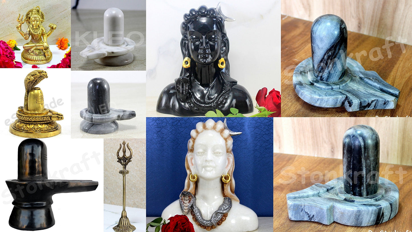 KLEO Baahubali Design Big Size (5.25") Grey/Black Natural Stone Shiva Lingam Shiv Ling Idol Murti for Daily Pooja Purpose