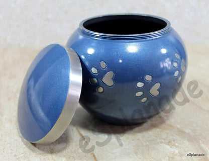 eSplanade Pet Cremation Urn Memorials Container Jar Pot | Brass Urn | Metal Urn | Burial Urn | Memorials Keepsake | Pet Dog Cat Urn (Blue)