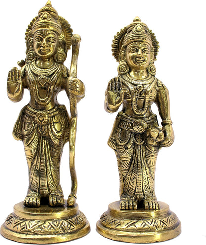 ESPLANADE Brass Shri Ram and Sita Maa Murti Idol Statue Sculpture | Decorative Items - Home Decor | Golden - 7.5" Inches