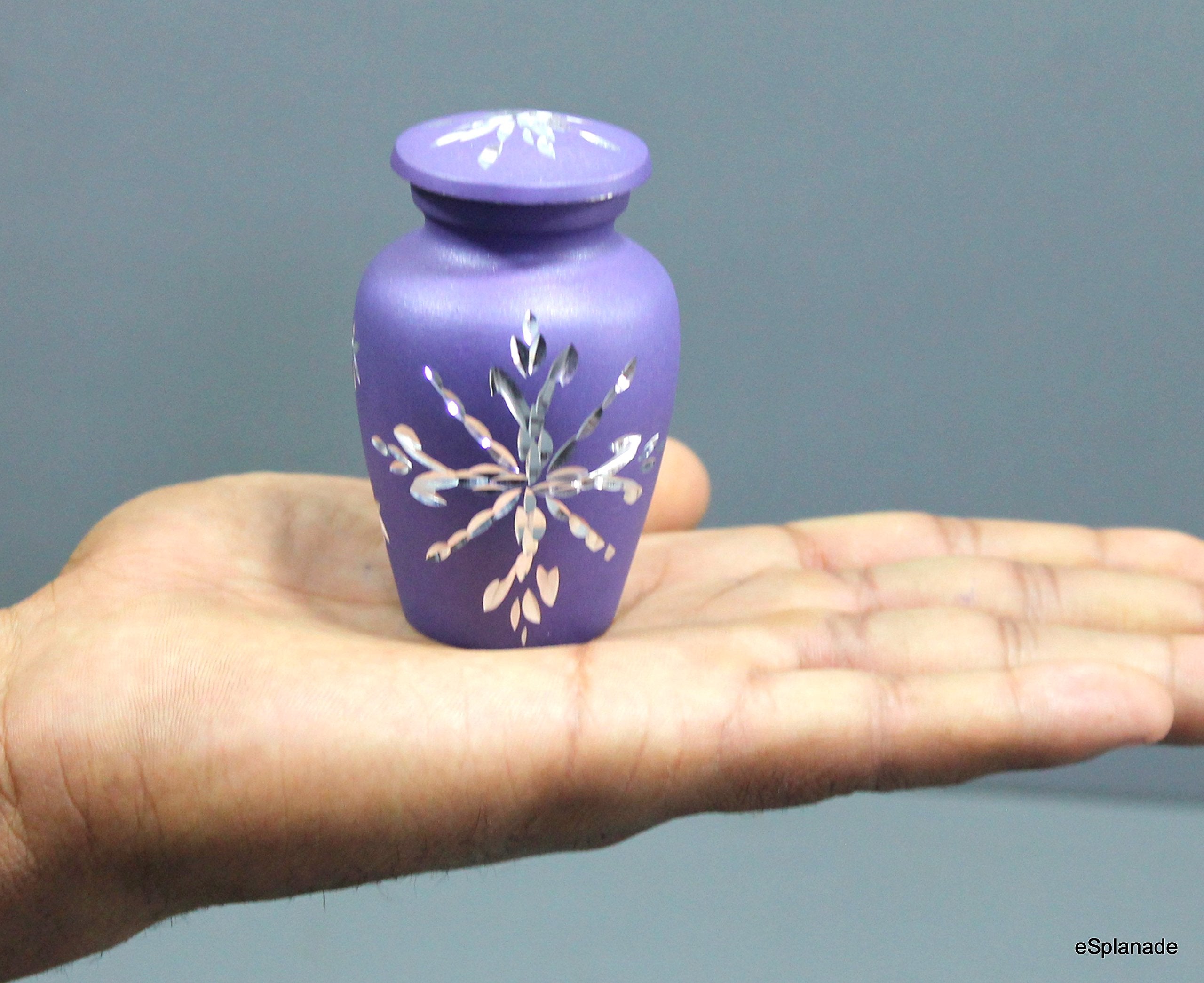 eSplanade Metal Mini Cremation Urn Keepsake Memorial Jar Pot Container | Small Urn for Funeral Ashes Burial | Engraved Metal Keepsake | Navy Blue, Grey, Purple, White  - 3" Inches