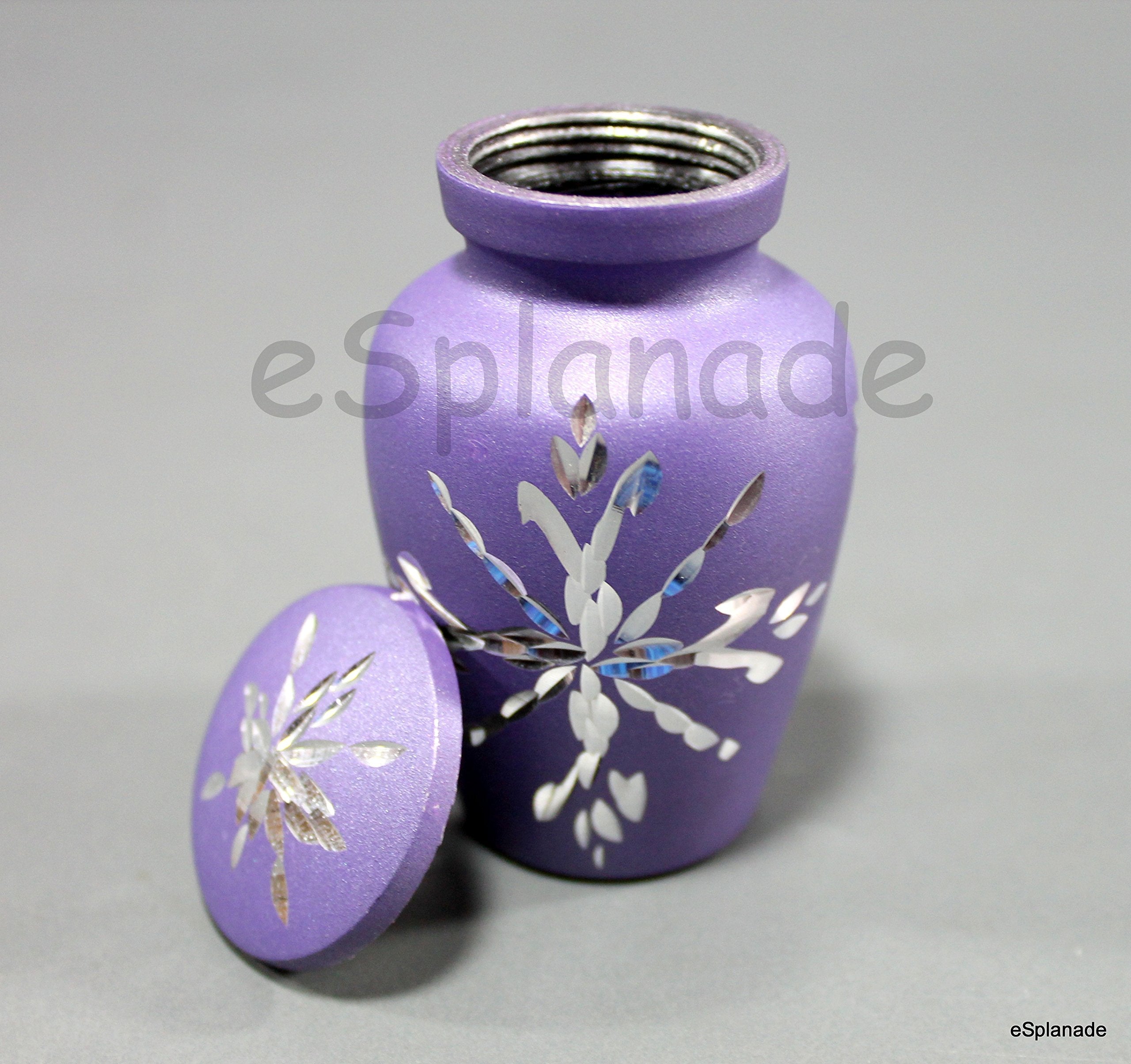 eSplanade Metal Mini Cremation Urn Keepsake Memorial Jar Pot Container | Small Urn for Funeral Ashes Burial | Engraved Metal Keepsake | Navy Blue, Grey, Purple, White  - 3" Inches