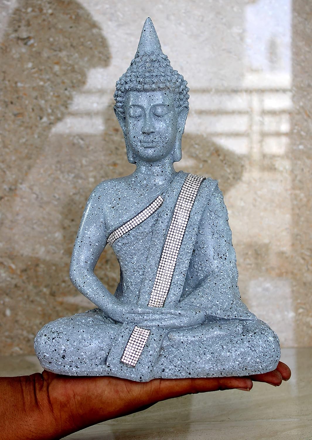 eSplanade Resin Meditating Buddha Showpiece | Home Decor | Idol Statue Figurine Murti | Tibetan Buddhist Statue - 11.5" Inches - Grey