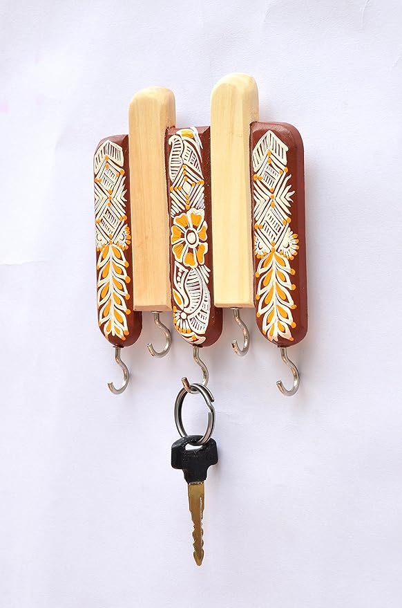 ESPLANADE Key Holder for Wall - Decorative Hand-Painted Wooden Key Holder - Key Organizer Wall Hooks - Vintage Key Hooks - Wall Mounted Stylish Key Holder for Wall, Home Decor, Office Decor