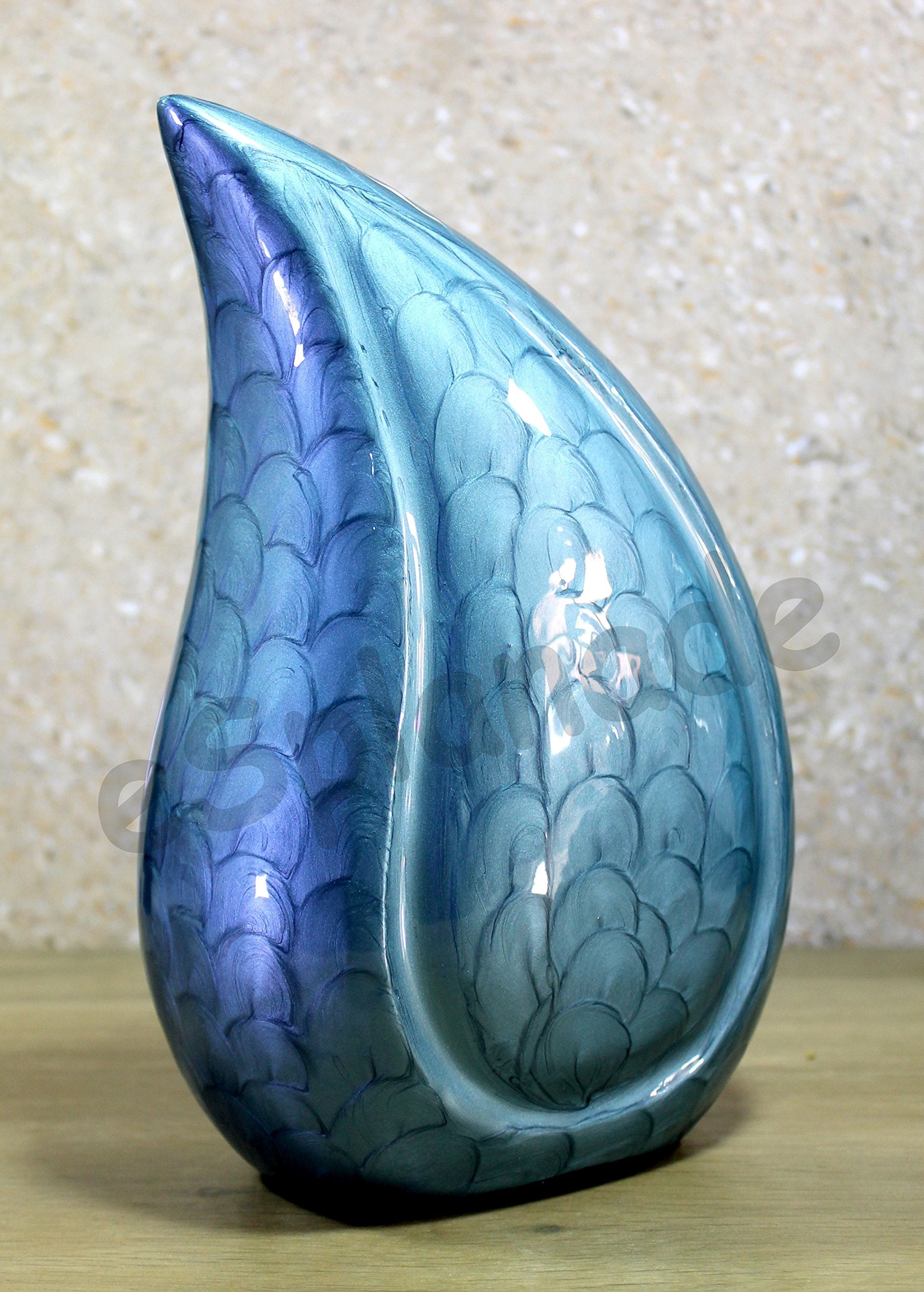 eSplanade Metal Cremation Urn Memorial Jar Pot Container | Full Size Embossed Urn for Ashes Funeral Burial | Teardrop Metal Urns | Dark Blue, Sky blue, Violet - 10" Inches