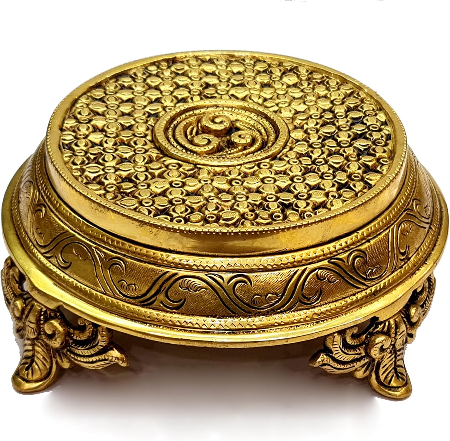 eSplanade Brass Decorative Round Pooja God Stool | Brass Chowki | Home Decor Sitting Table - 7" Inches