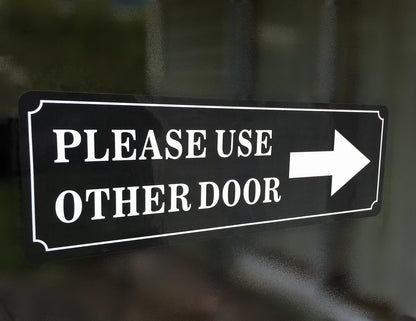 Outdoor/Indoor (2 Pack) 9" X 3" PLEASE USE OTHER DOOR Sign Black & White Sticker Decal - For Business Store, Shop, Cafe, Office, Restaurant - Back Self Adhesive Vinyl