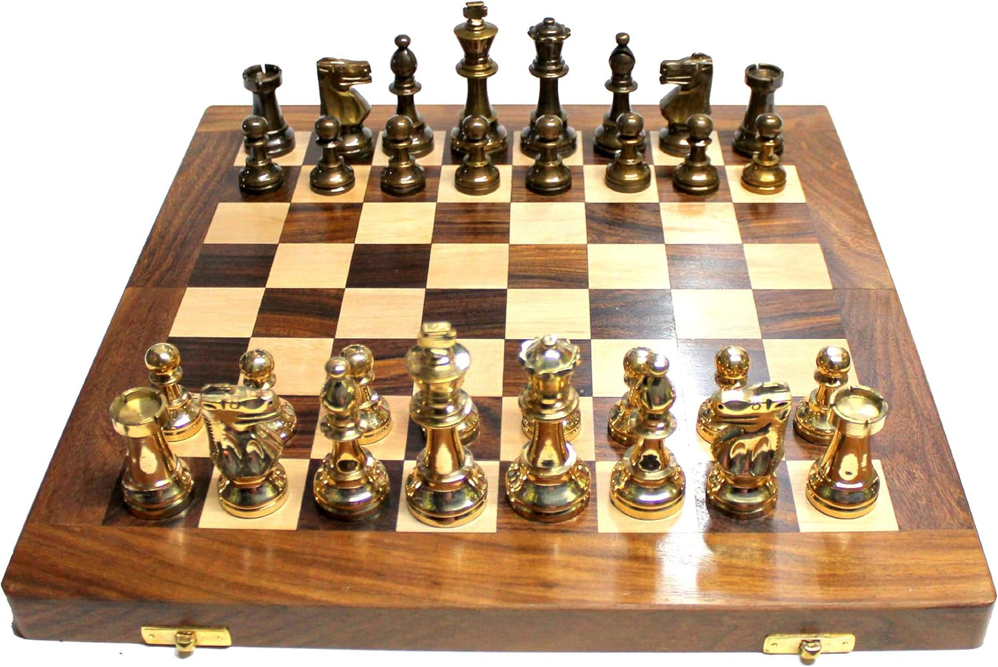 StonKraft 14" X 14 Wooden Chess Game Board Set + Brass Chess Pieces Staunton, best gift idea for birthday and Christmas