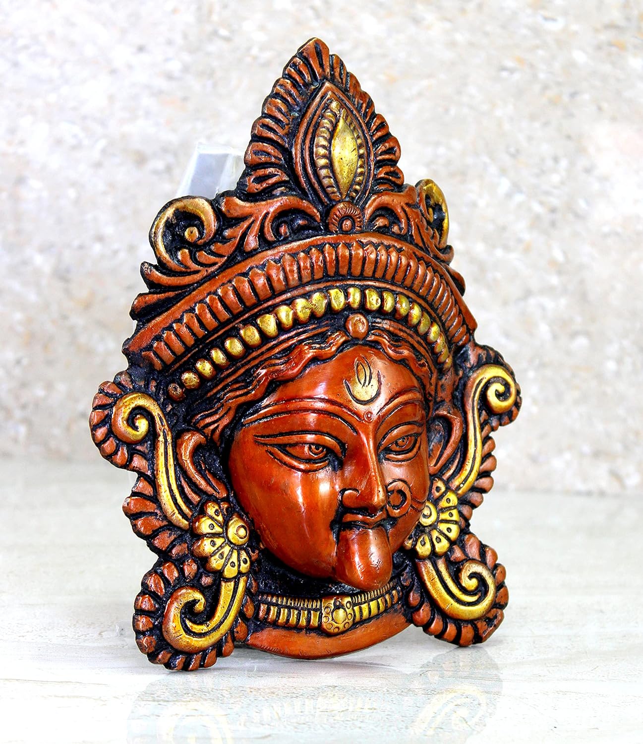 eSplanade Brass Kaali Ma Wall Hanging - 7.25 inches | Kali Maa Kali Mata Face Wall Hanging Idol Statue Sculpture