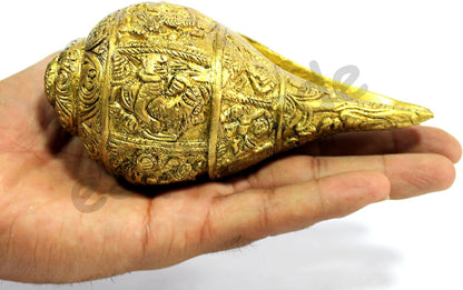 eSplanade Brass Ganesha Carving Shankh Conch Shell | Home Decor | Holy Shankha Sel