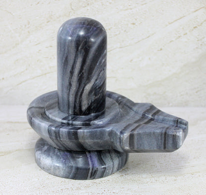 KLEO Baahubali Design Big Size (5.25") Grey/Black Natural Stone Shiva Lingam Shiv Ling Idol Murti for Daily Pooja Purpose