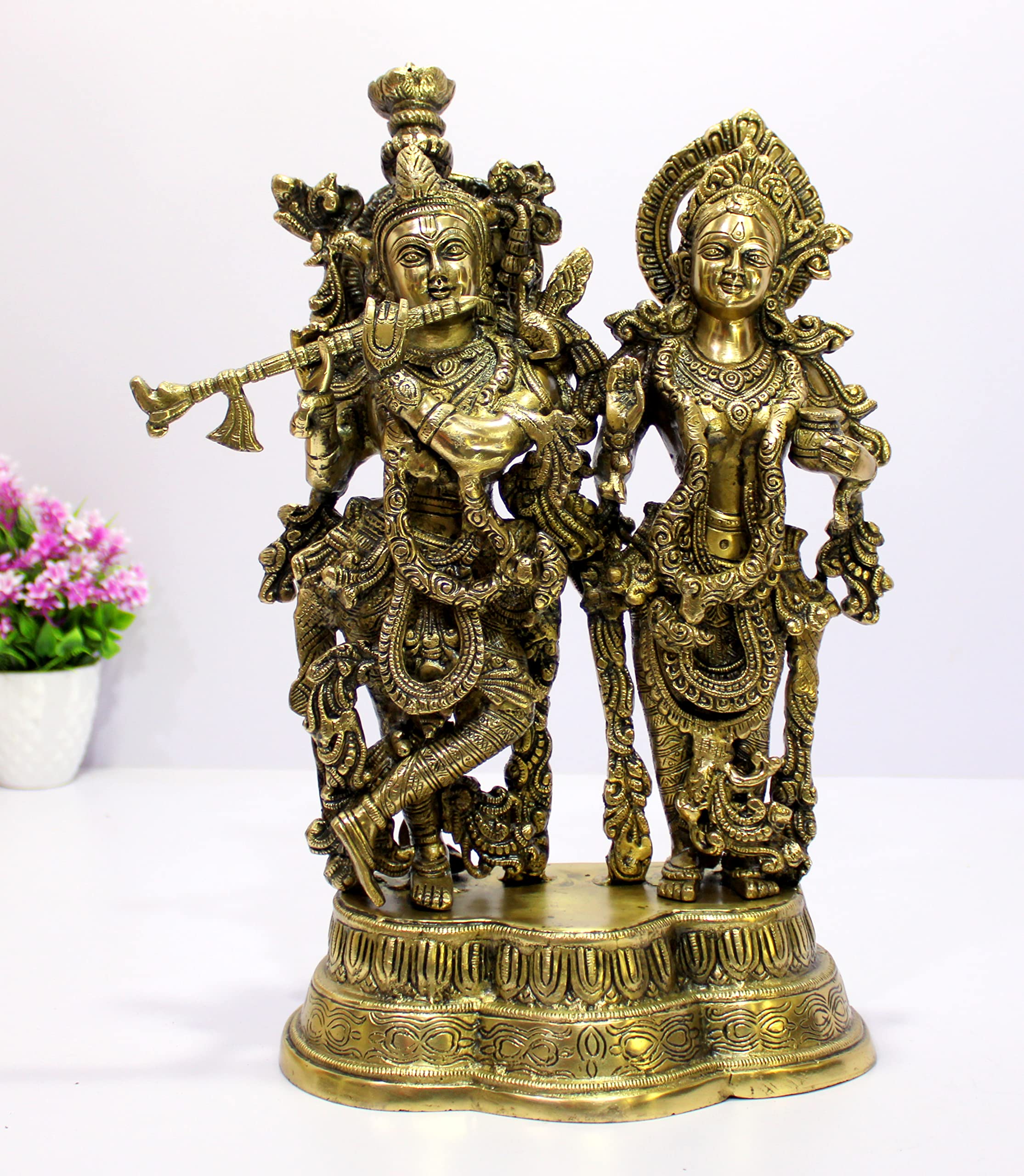 eSplanade Brass Radha Krishna Kishan Murti Idol Statue Sculpture | Pooja Idols | Home Decor (18 Inch)