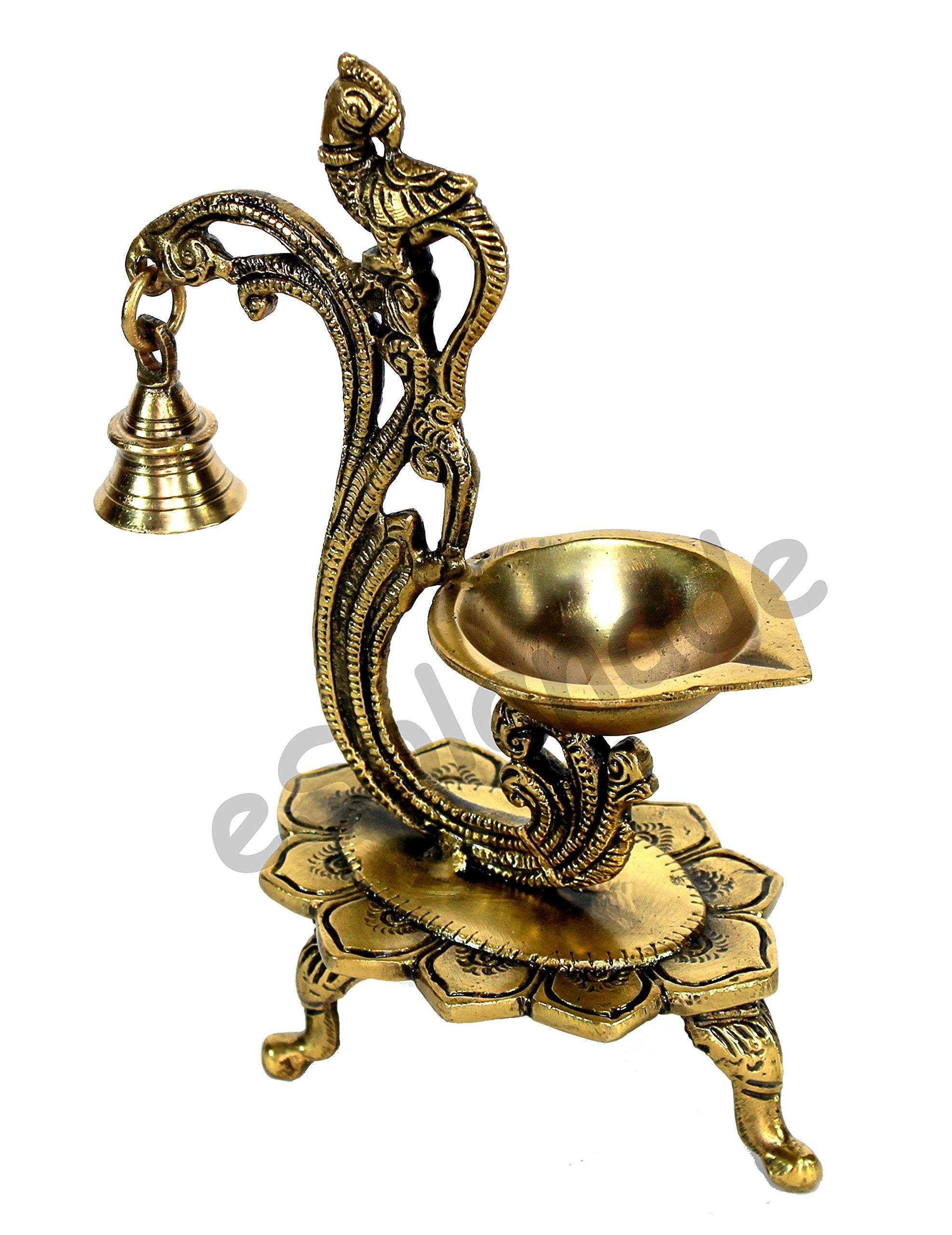 eSplanade - Brass Lotus Shaped Round Dancing Ganesh Diya | Oil Lamp | Home Decor | Brass Diya | Brass Deepam | Brass Lamps | Kuthu Vilakku | Oil Lamp, Lamps for Home and Office