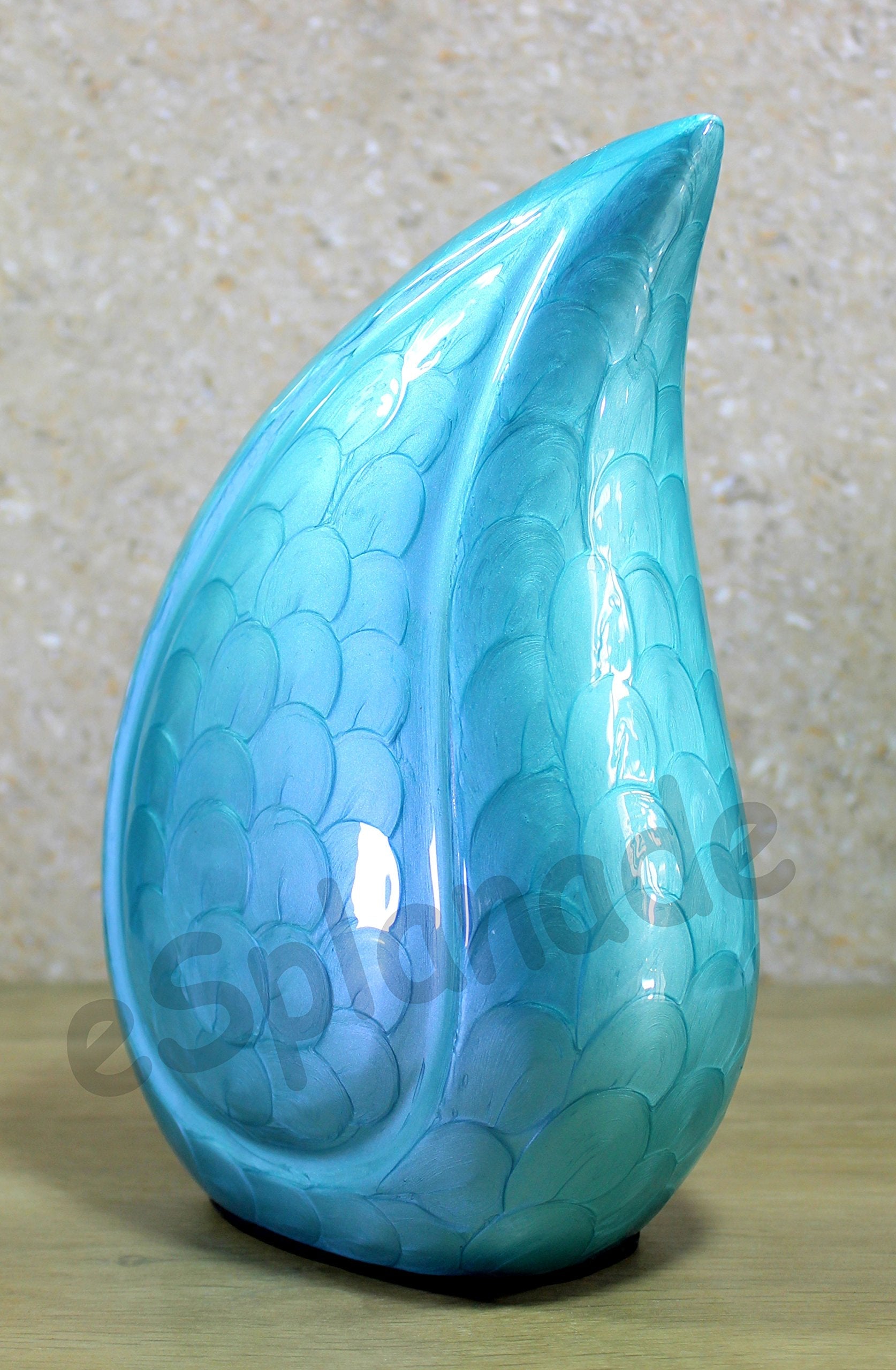 eSplanade Metal Cremation Urn Memorial Jar Pot Container | Full Size Embossed Urn for Ashes Funeral Burial | Teardrop Metal Urns | Dark Blue, Sky blue, Violet - 10" Inches