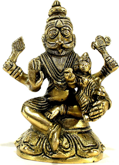 eSplanade - Brass Narsimha Narsingha Narsing with Lakshmi Laxmi Murti Idol Statue Sculpture | Pooja Praying Idol | Golden - 4.5" Inches