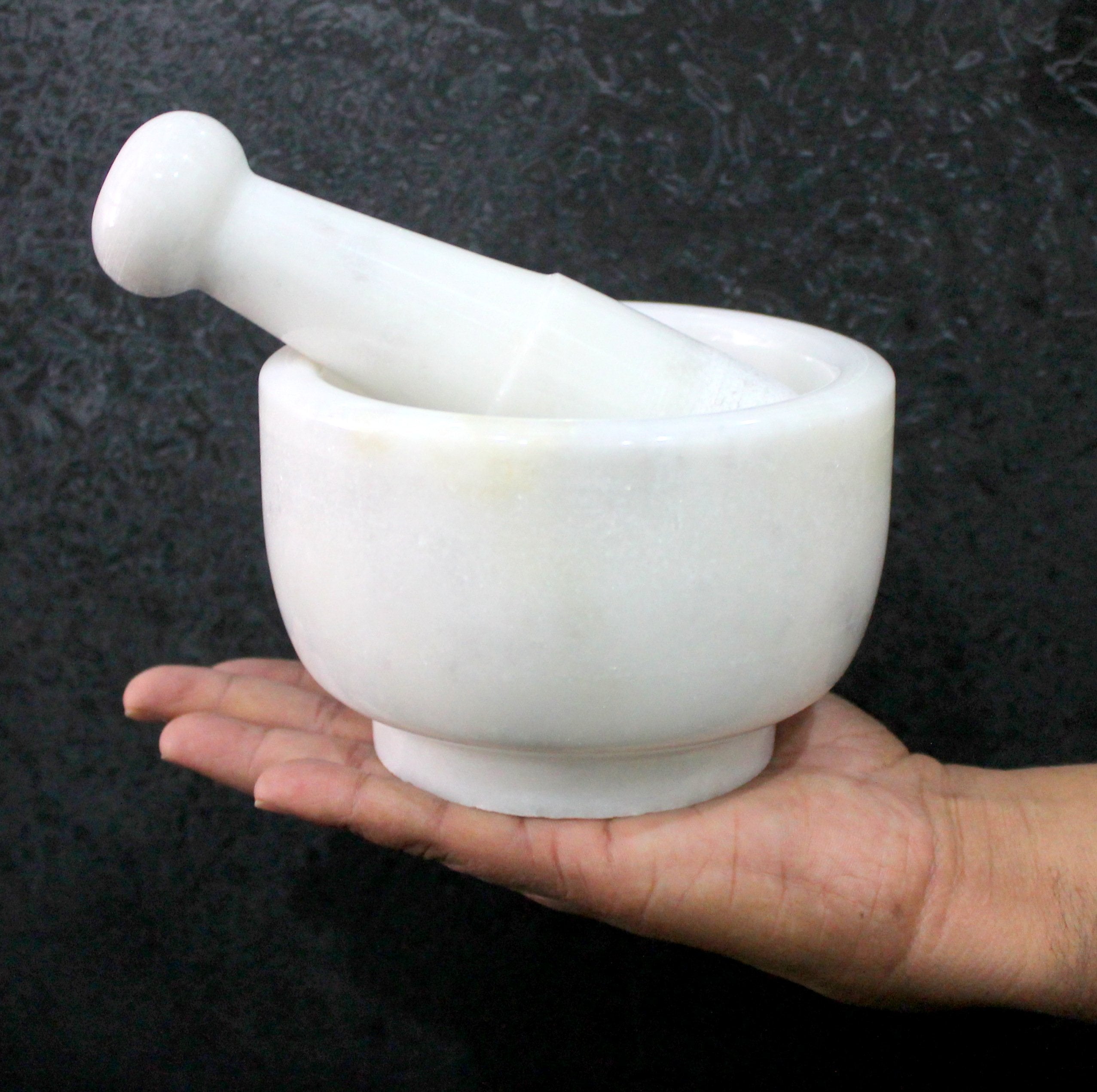 KLEO 5" Diameter Natural Stone Mortar and Pestle Set as Spice Grinder, Medicine Masher - Okhli & Musal (Black, White, Green)