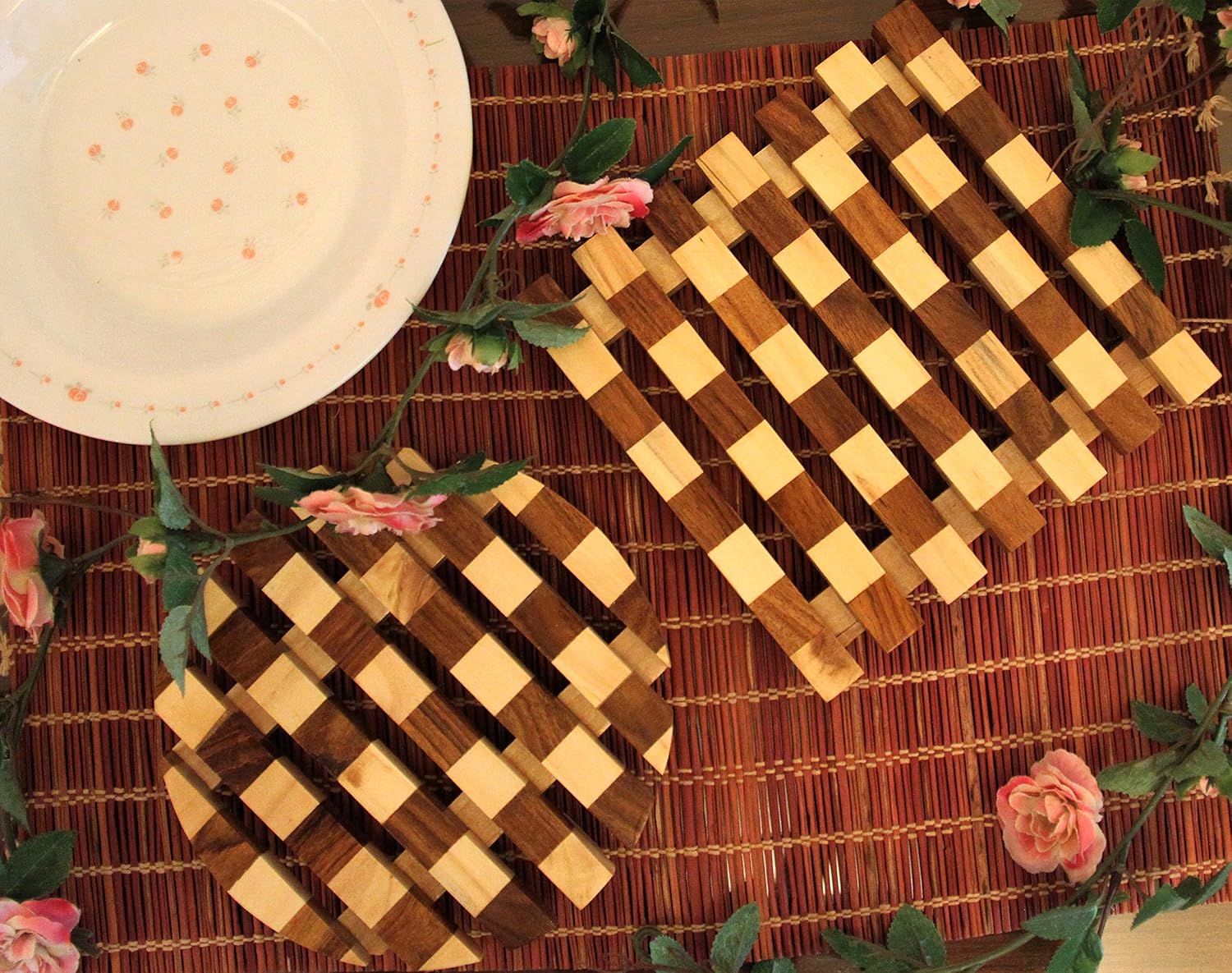 KLEO Serving Tray Platter Dish for Home and Kitchen Tableware Serveware - Wooden - 12" & 16" Diameter - Brown