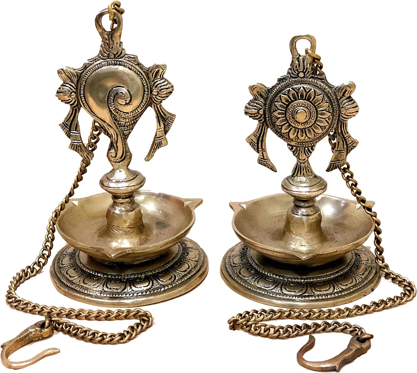 StonKraft - Pair of Brass Hanging Diya, Oil Lamp, Lamp for Home and Office (Hanging Length 25.75")