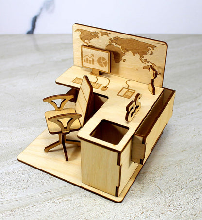 StonKraft Wooden 3D Puzzle - Office Cubicle - Works as Office Desk Organizer, Cards Holder and Pen Stand - Perfect Giveaway for office Farewell, sendoff