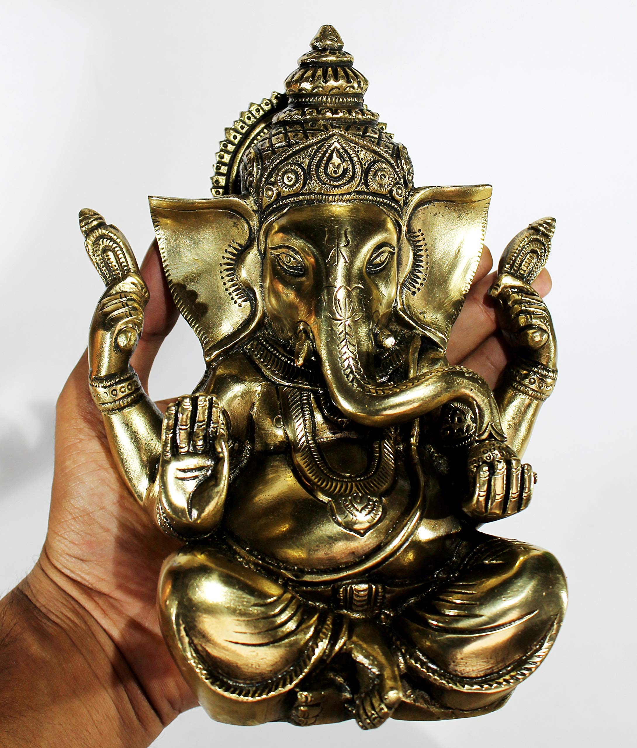 eSplanade 8" Brass Ganesha in Antique Finish | Pooja Puja Ganesh Ganesha Ganpati Ganapati Murti Idol