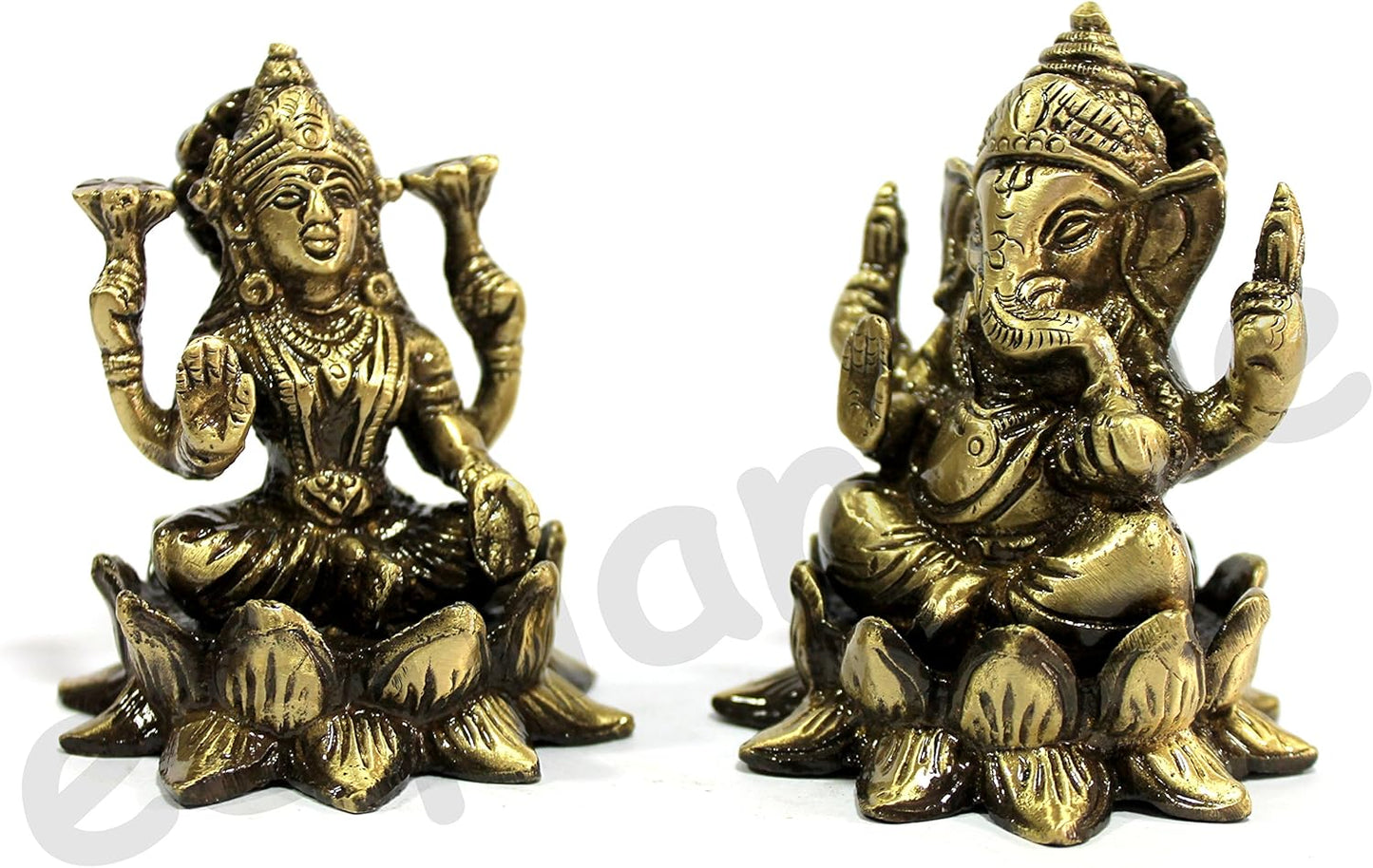 3" Brass Laxmi Ganesh Idol On Lotus Set