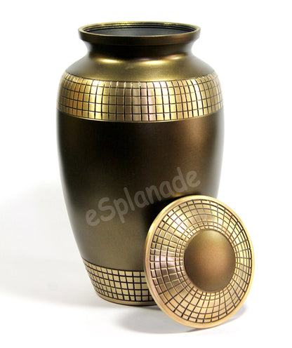 eSplanade Brass Cremation Urn Memorial Jar Pot Container | Full Size Urn for Funeral Ashes Burial | Golden Engraved Metal Urn | Matt Brown - 10" Inches