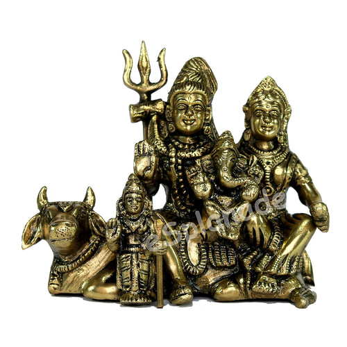 StonKraft 6-inch Brass Shiv Parivar Shiva Parvati Ganesh Family Murti Idol Statue Sculpture, 4.5-inch (Golden)