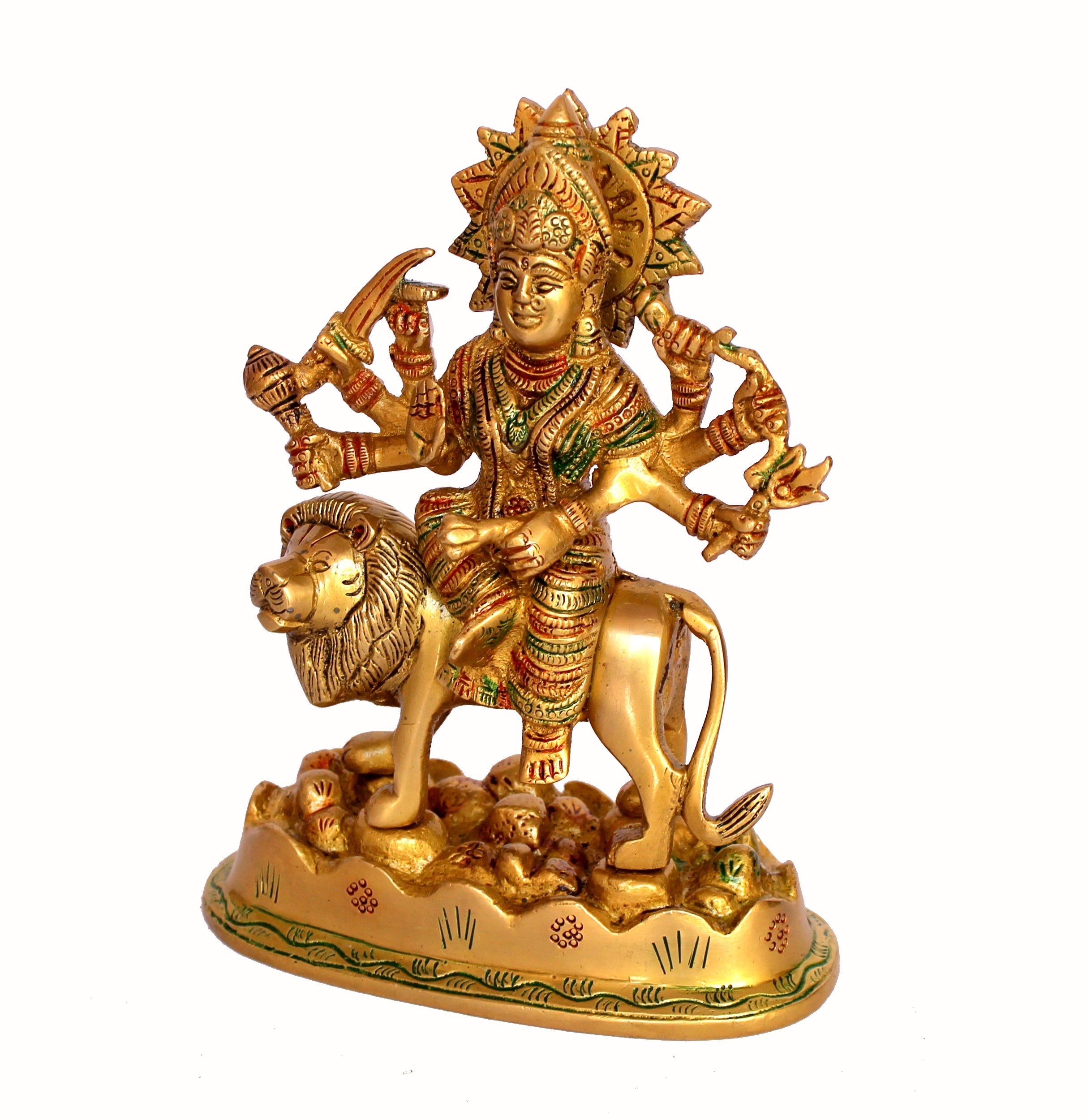 eSplanade Brass Maa Durga/MATA Rani Idol, Statue, Moorti, murti for Home Mandir and Home Decor (4.6 Inches & 6.5 Inches)